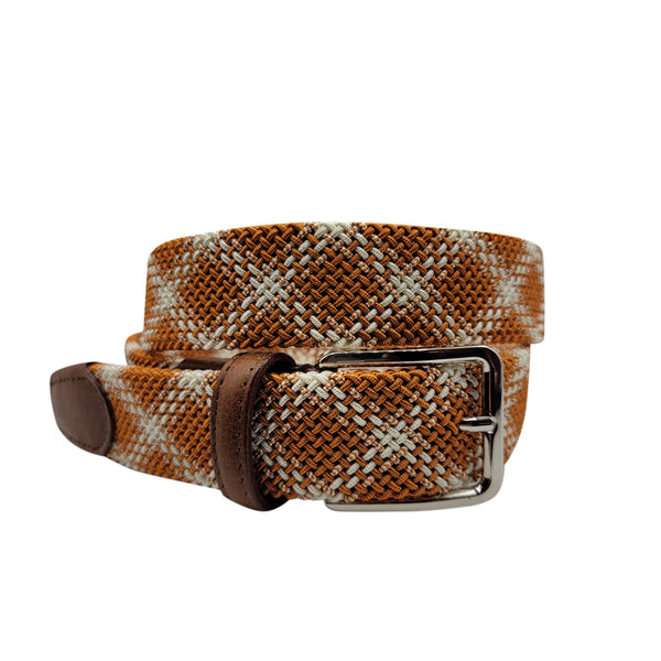 Burnt Orange & White Elastic Stretch Belt