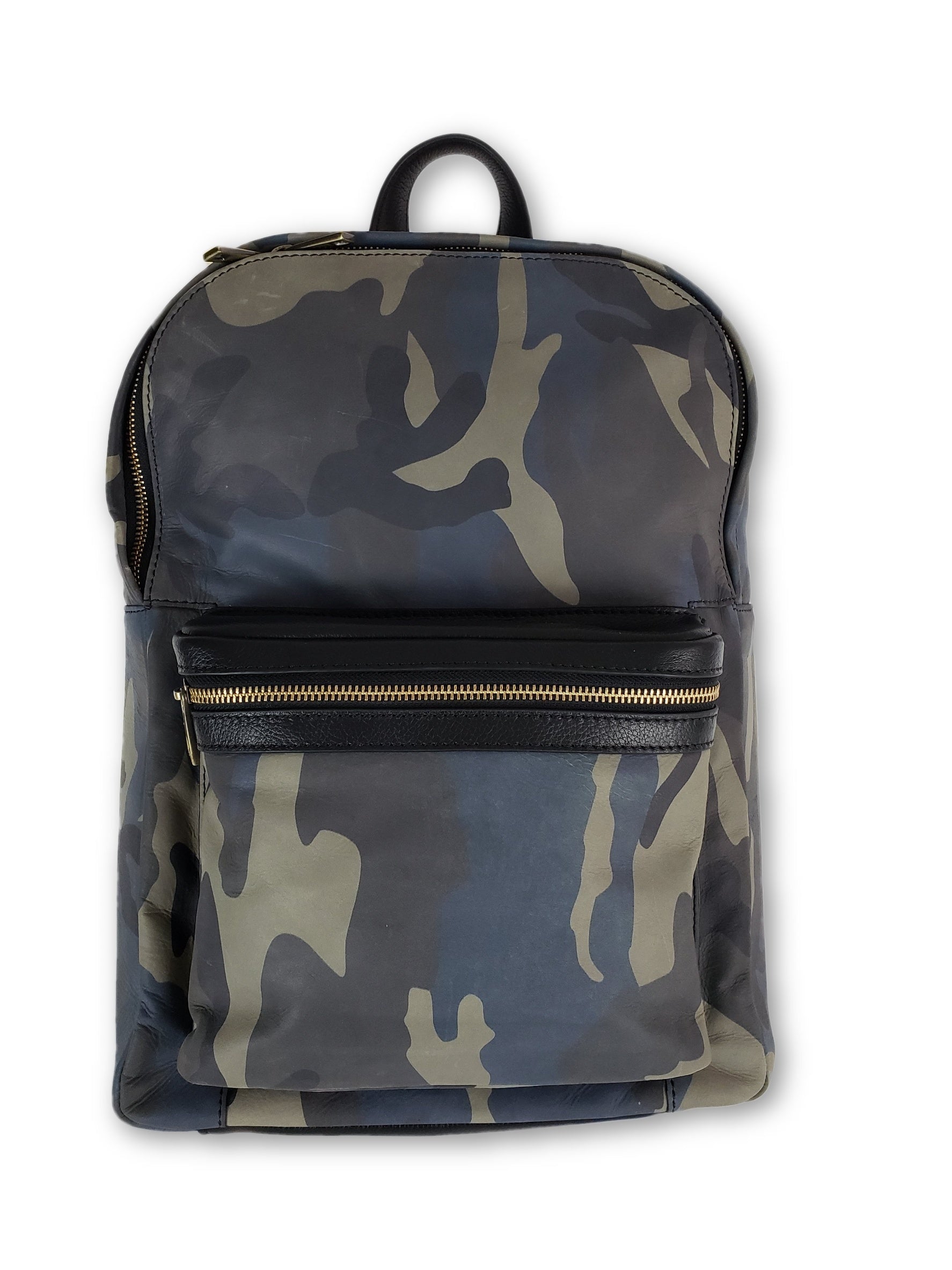 Blue Camo Leather Backpack