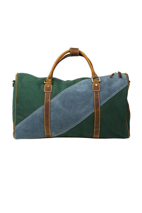 Green Canvas & Blue Suede Duffel Bag - FH Wadsworth