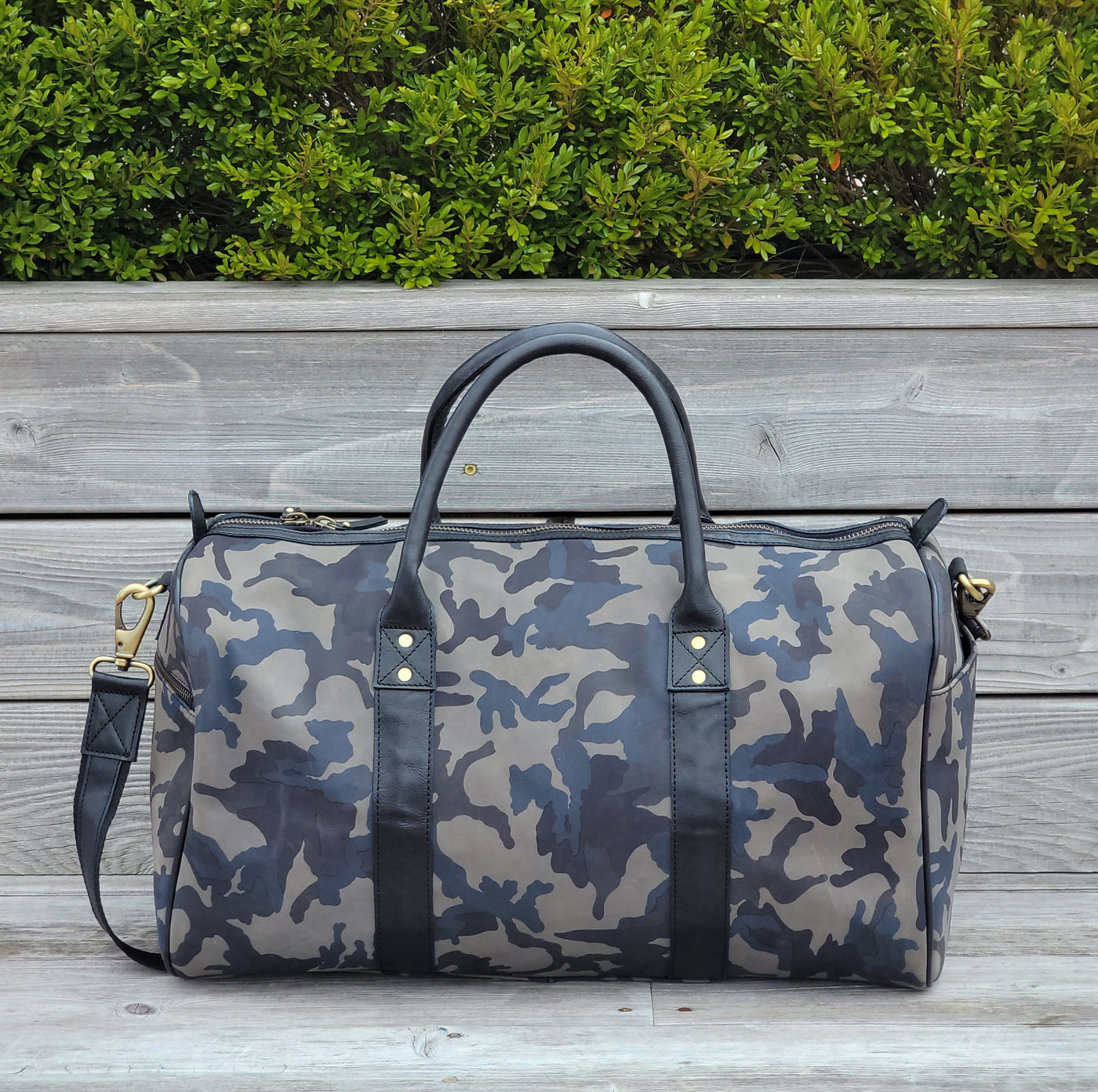 Matte Blue Camo Leather Duffle Bag