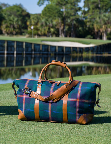 Multi colored Tartan Leather Duffle Bag