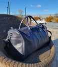 Blue Leather Duffle Bag