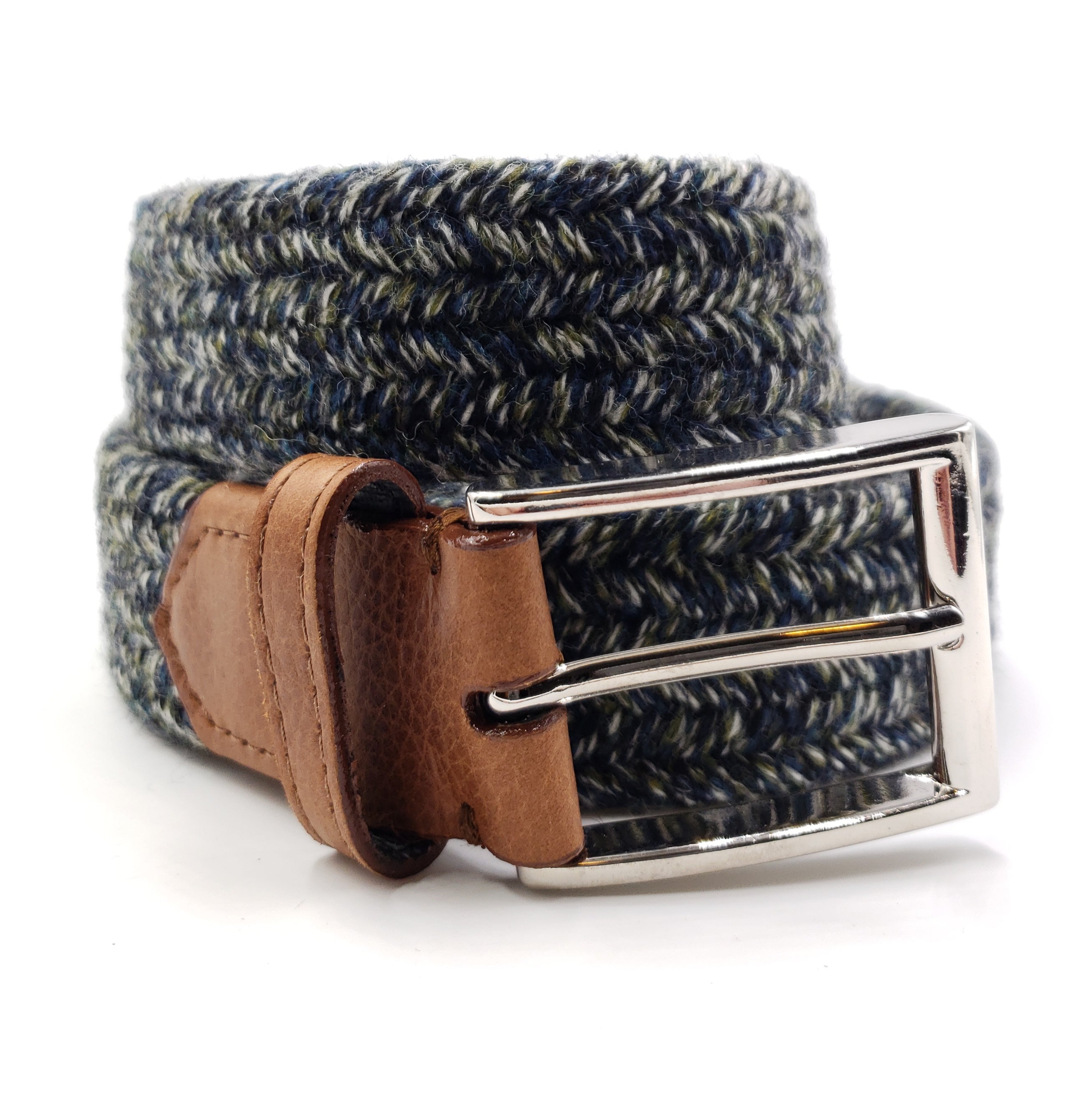 Green & Blue Multi Color Wool Stretch Belt - FH Wadsworth