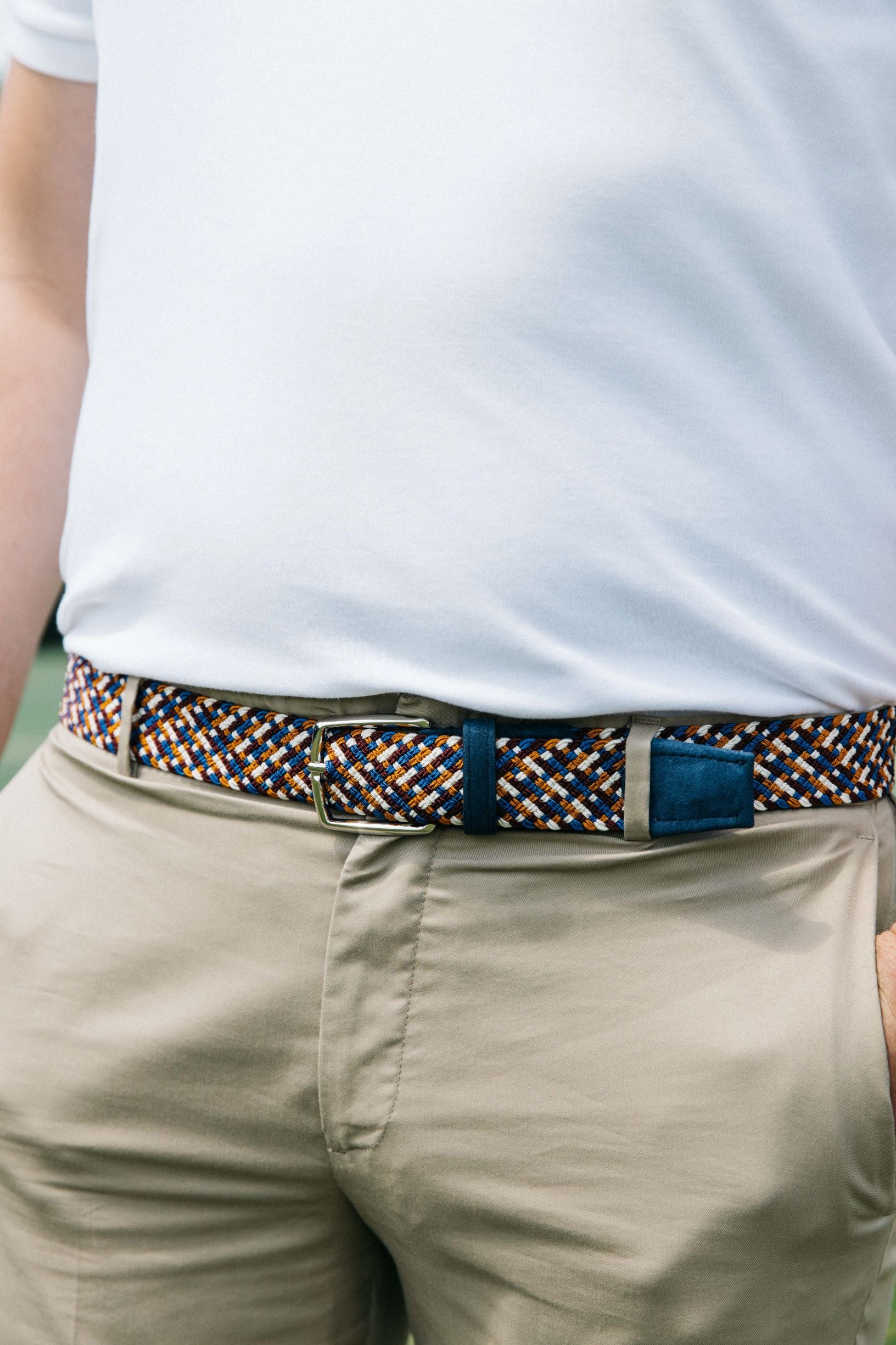 Maroon & Orange Interwoven Elastic Stretch Belt - FH Wadsworth