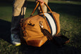 Leather Striped Canvas Duffel Bag