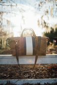 Leather Striped Canvas Duffel Bag