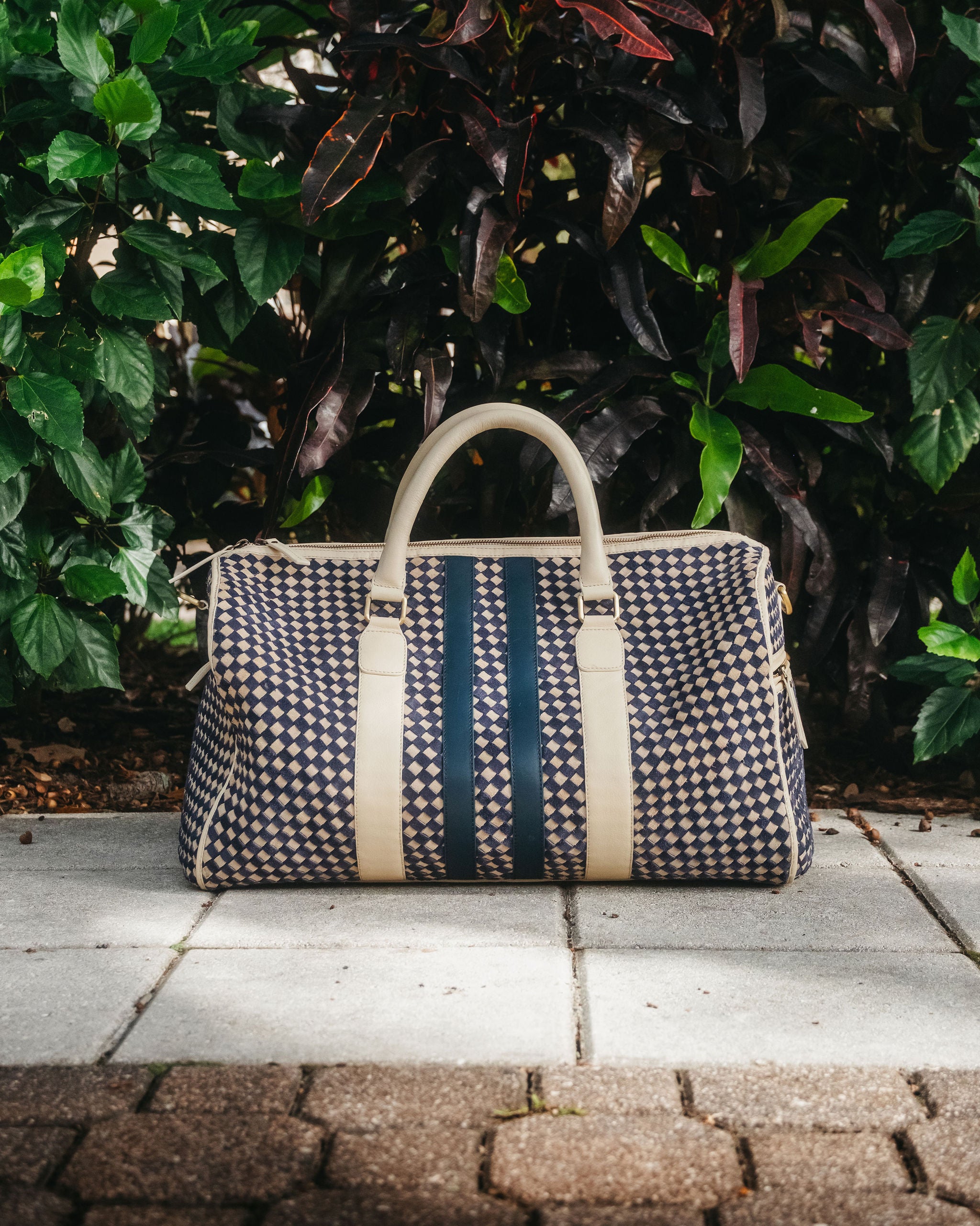 Woven blue and White Suede Duffel