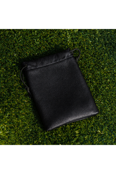 Black Leather Flat Drawstring Pouch