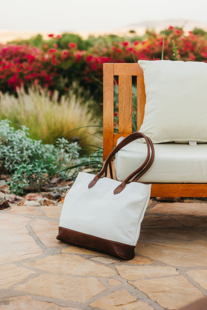 White Canvas &amp; Leather Tote Bag