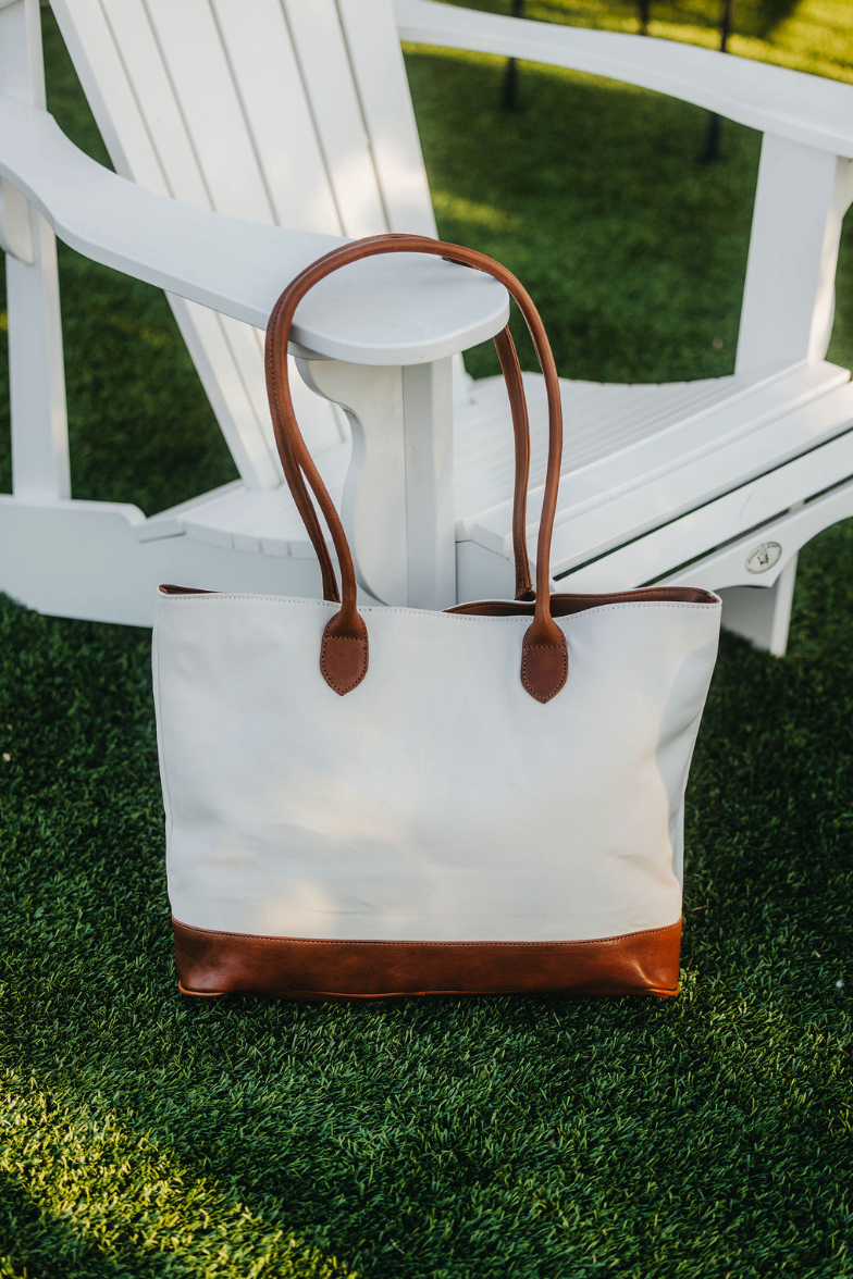 White Canvas &amp; Leather Tote Bag