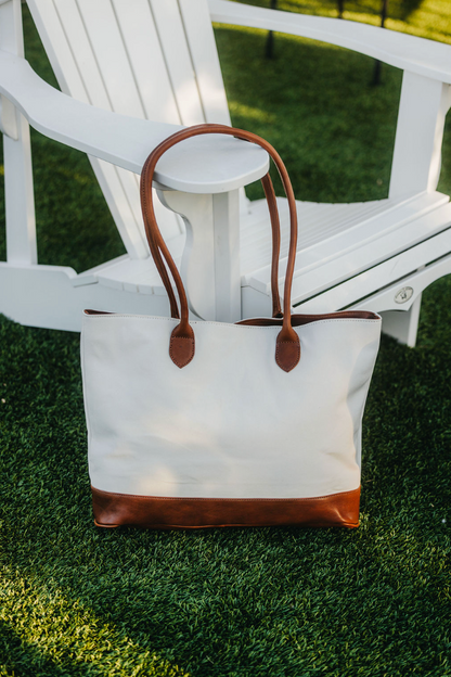 White Canvas &amp; Leather Tote Bag