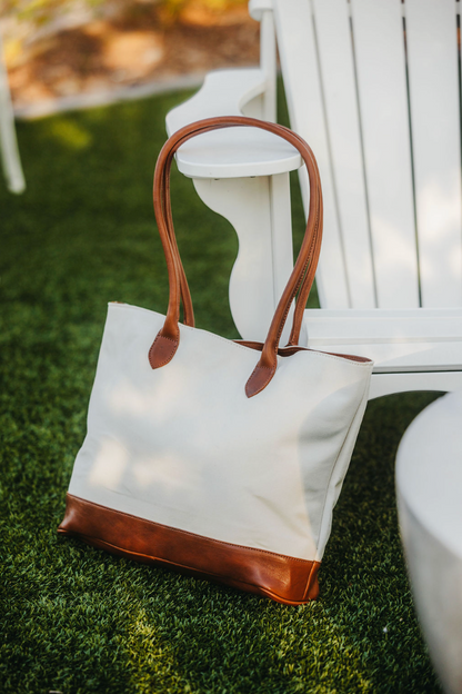 White Canvas &amp; Leather Tote Bag