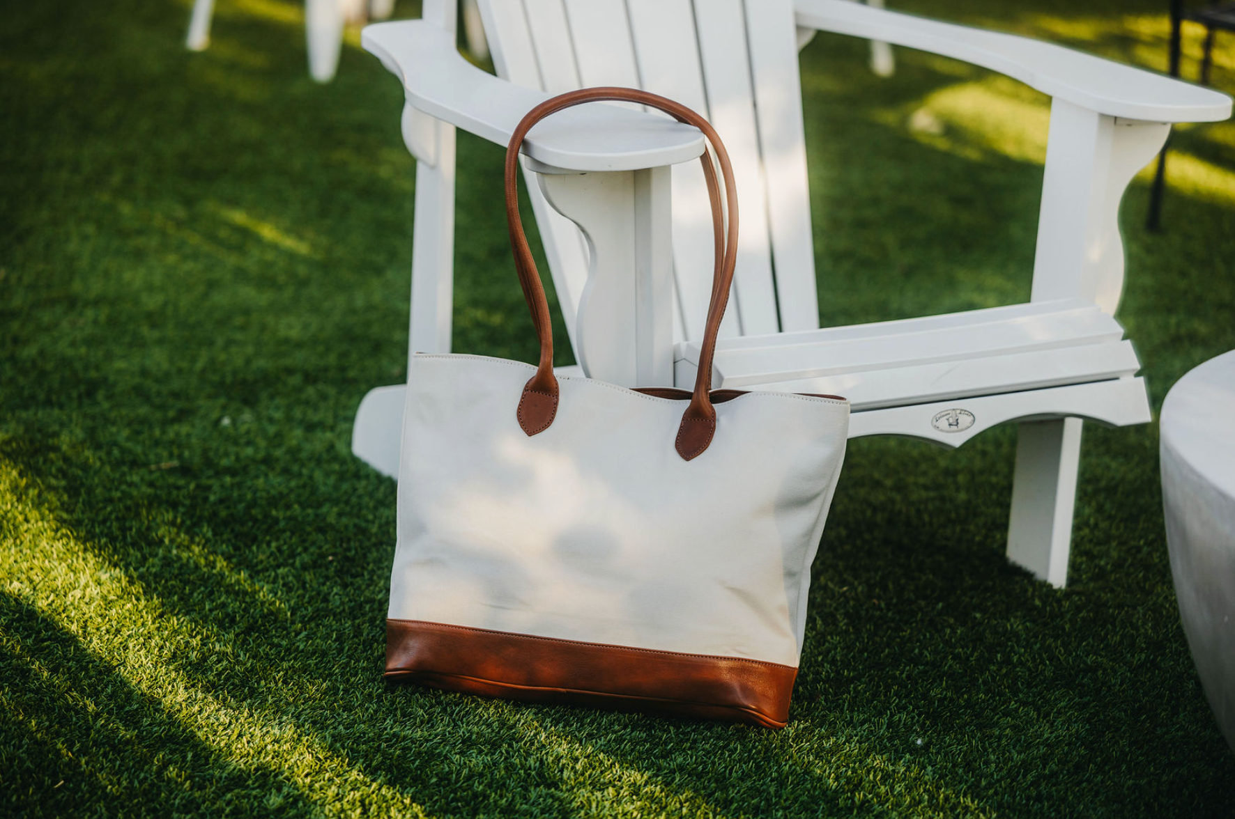 White Canvas &amp; Leather Tote Bag