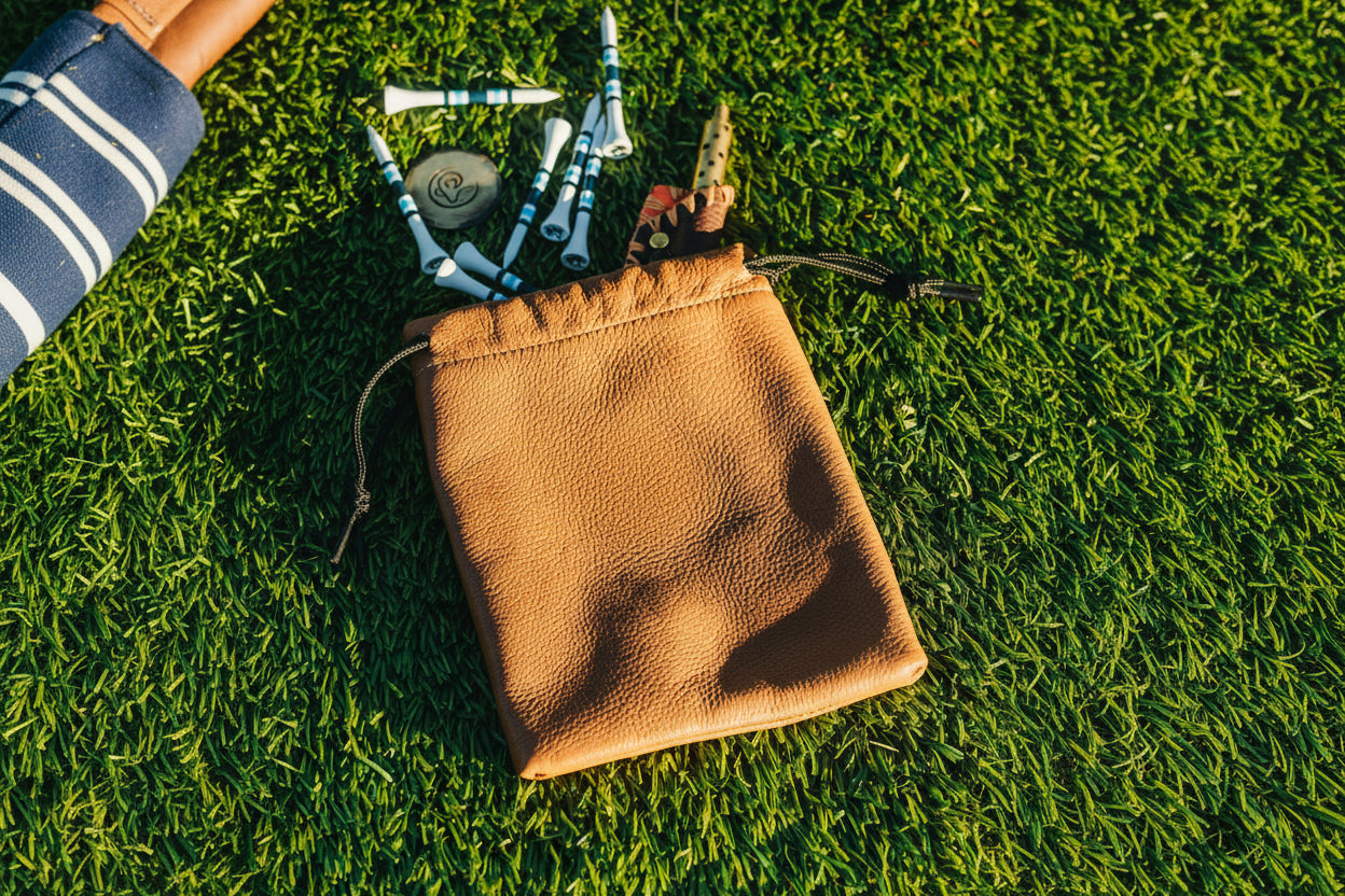Tan Leather Drawstring Pouch