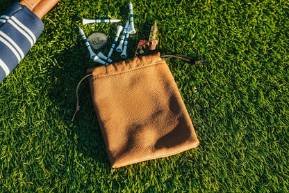 Tan Leather Drawstring Pouch