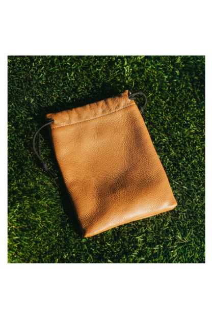 Tan Leather Drawstring Pouch