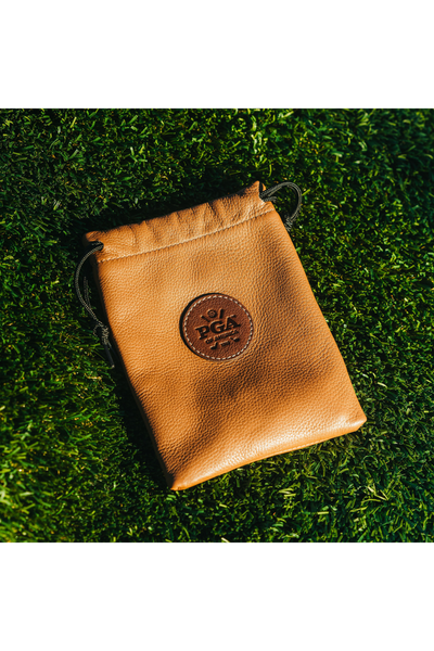 Tan Leather Drawstring Pouch