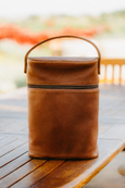 Tan Leather Wine Holder with Zipper