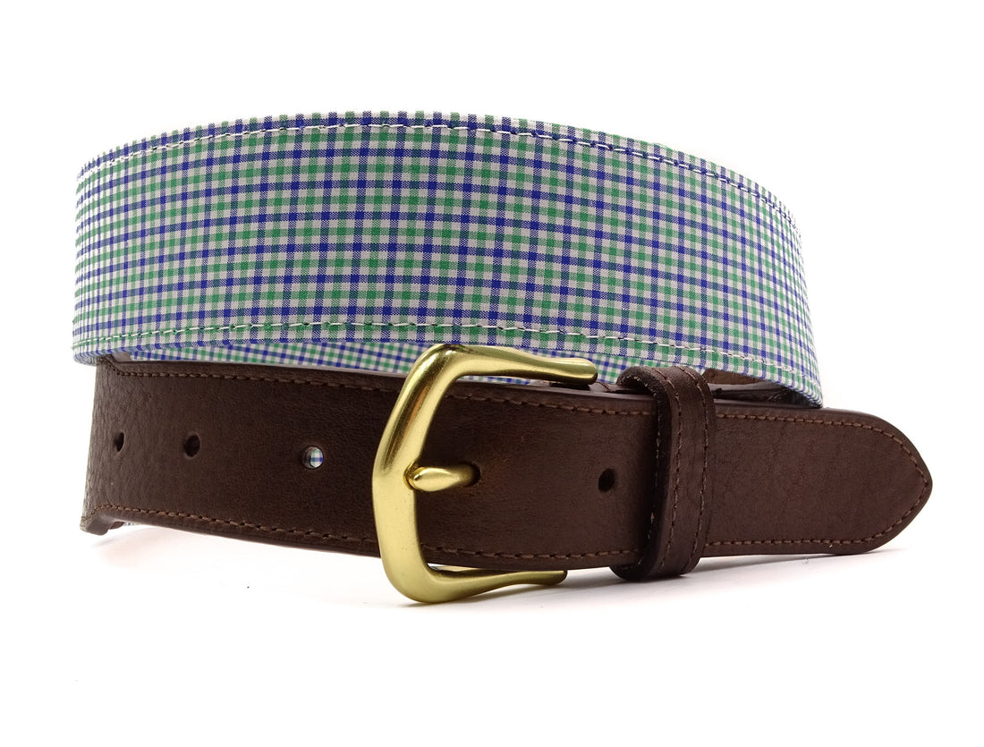 Blue &amp; Green Willow Cotton Leather Tab Belt - FH Wadsworth