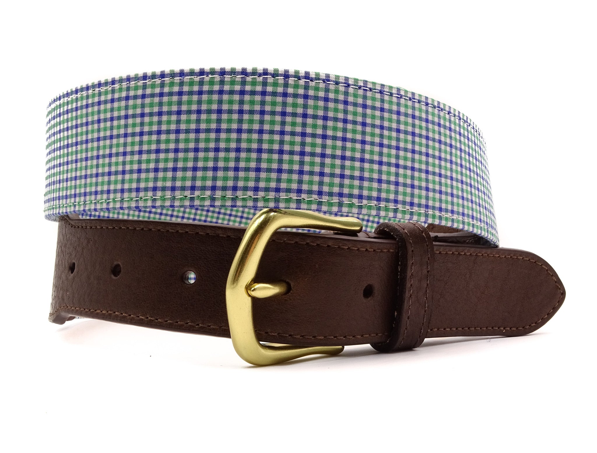 Blue &amp; Green Willow Cotton Leather Tab Belt - FH Wadsworth