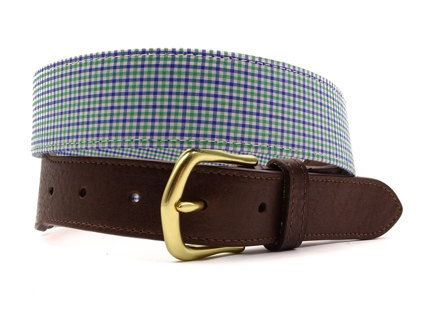 Blue & Green Willow Cotton Leather Tab Belt - FH Wadsworth