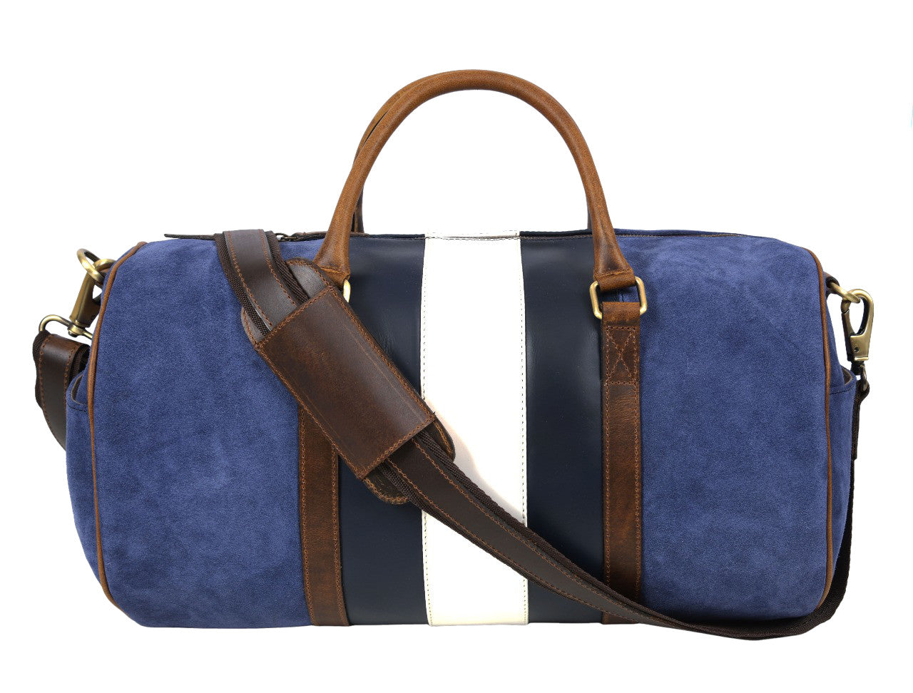 Striped Leather &amp; Suede Duffel Bag