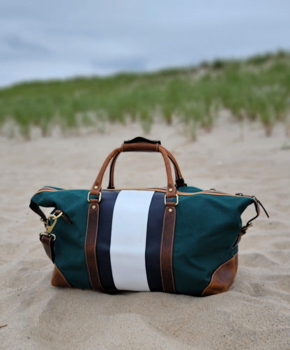 Green Canvas Striped Leather Duffle Bag - FH Wadsworth