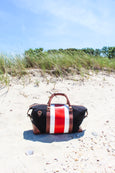 Black Canvas Striped Leather Duffle Bag - FH Wadsworth