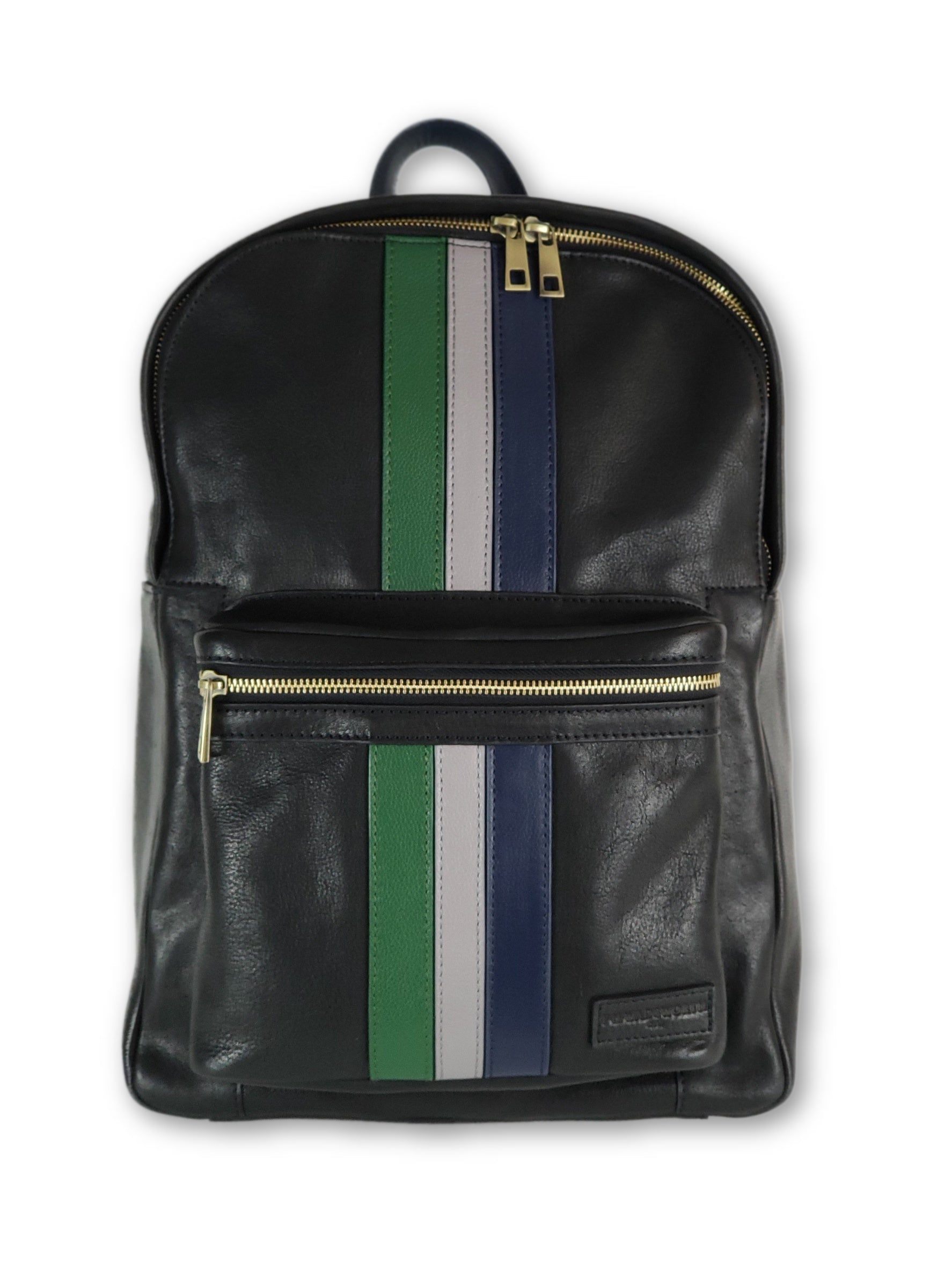Black Leather Striped Backpack