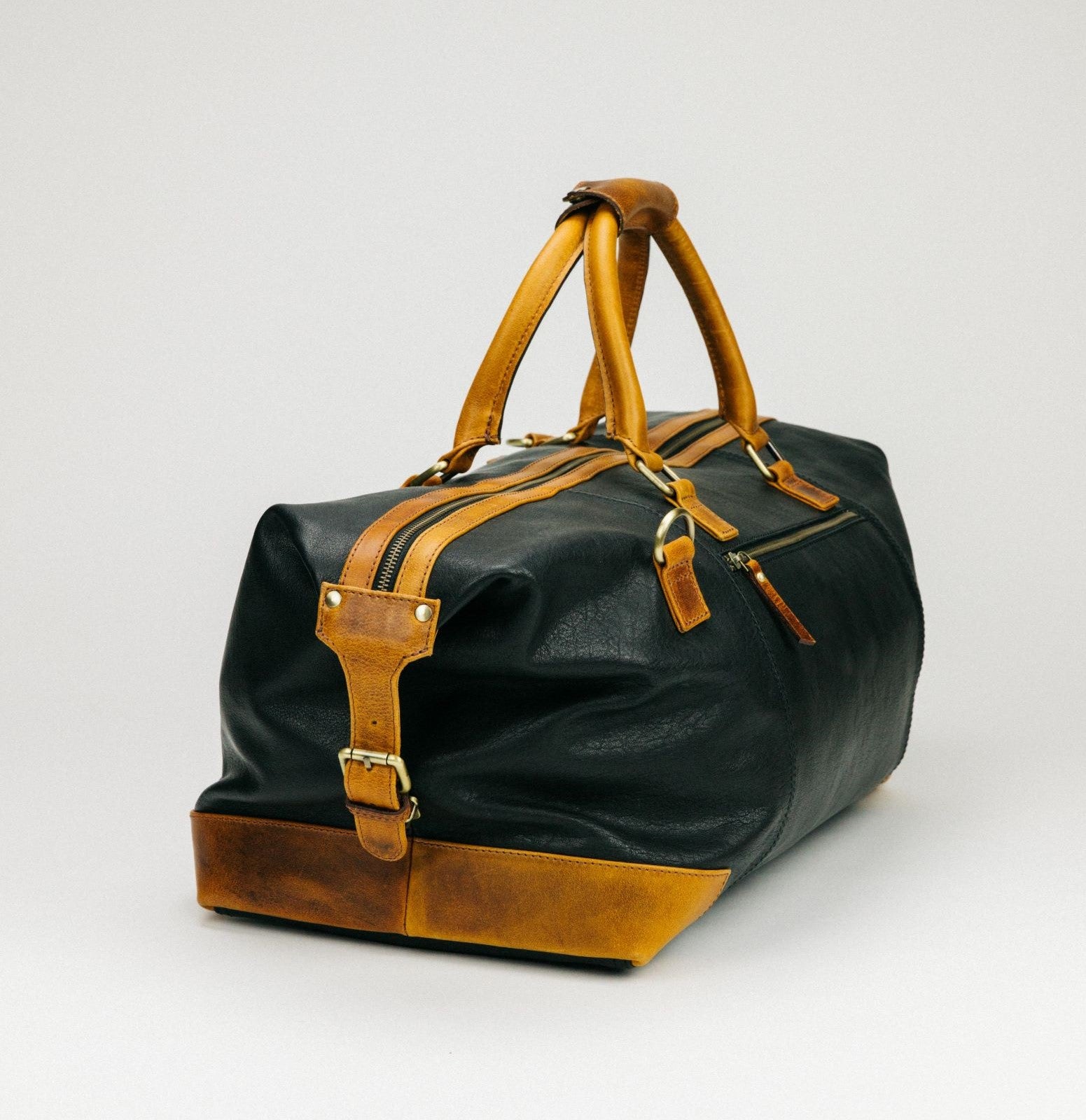 Black &amp; Tan Leather Duffle Bag