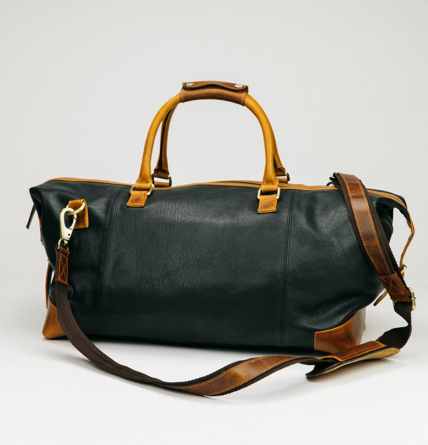 Black &amp; Tan Leather Duffle Bag
