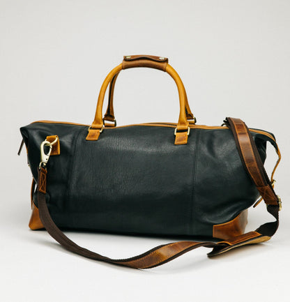 Black &amp; Tan Leather Duffle Bag