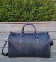 Blue Leather Duffle Bag