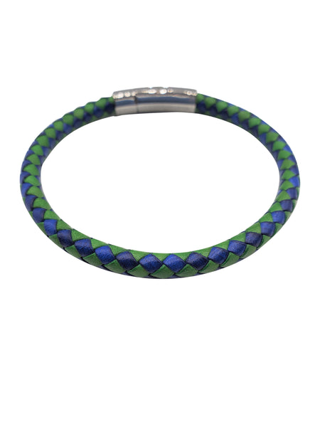 Blue & Green Braided Leather Bracelet