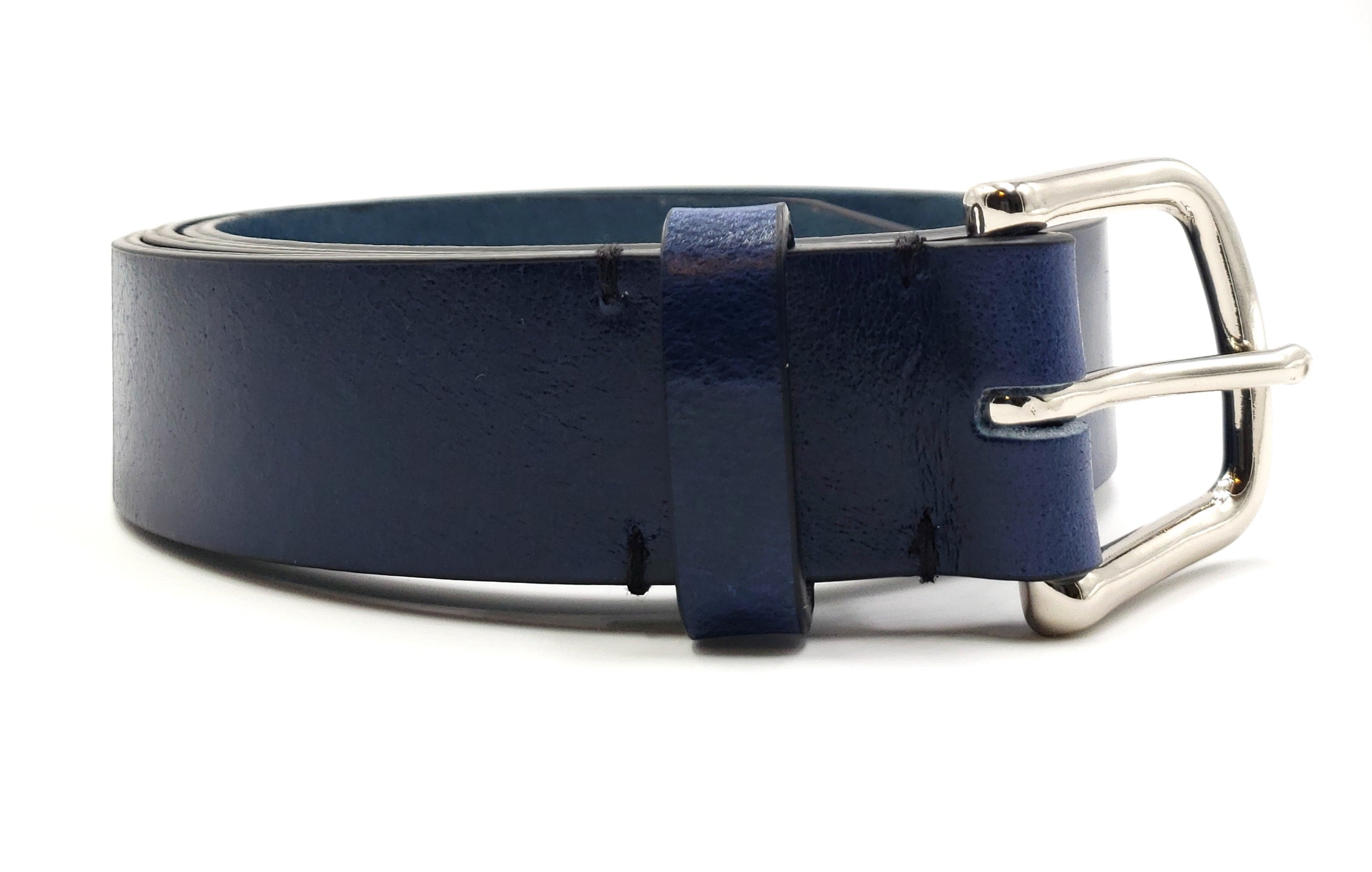 Solid Blue Leather Belt - FH Wadsworth