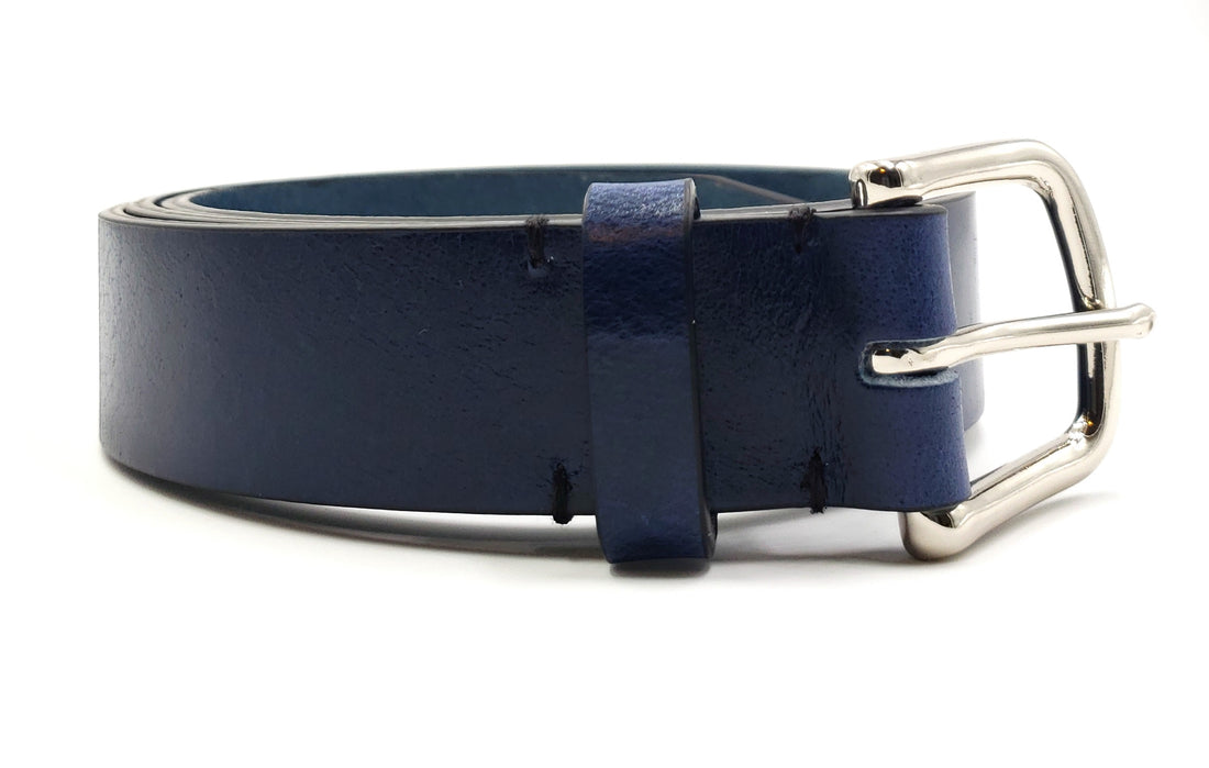 Solid Blue Leather Belt - FH Wadsworth