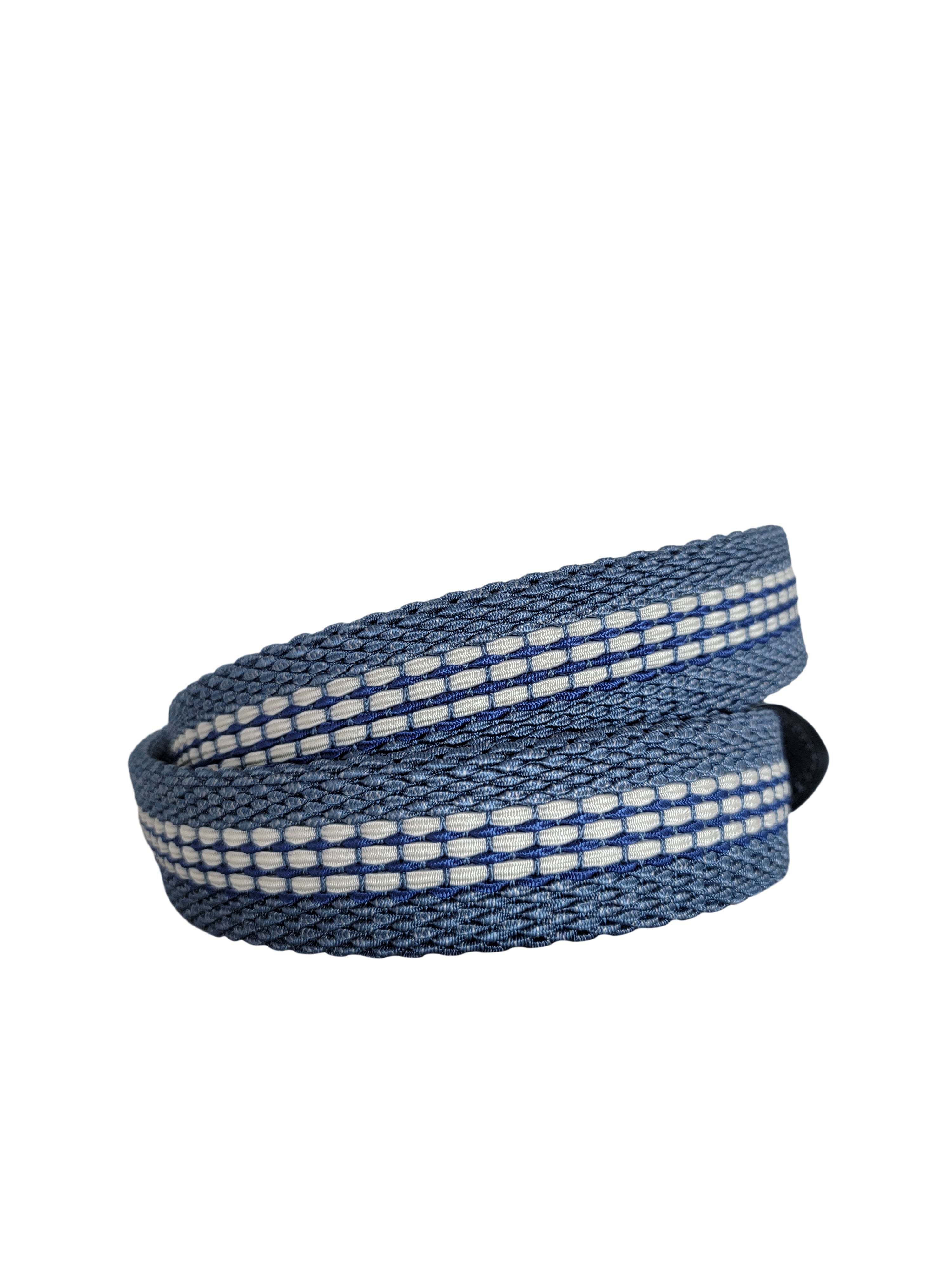 Blue &amp; White Leather Tab Stretch Belt
