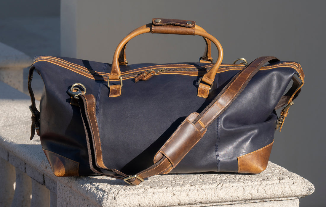 Maidstone Blue Leather Duffle Bag - FH Wadsworth