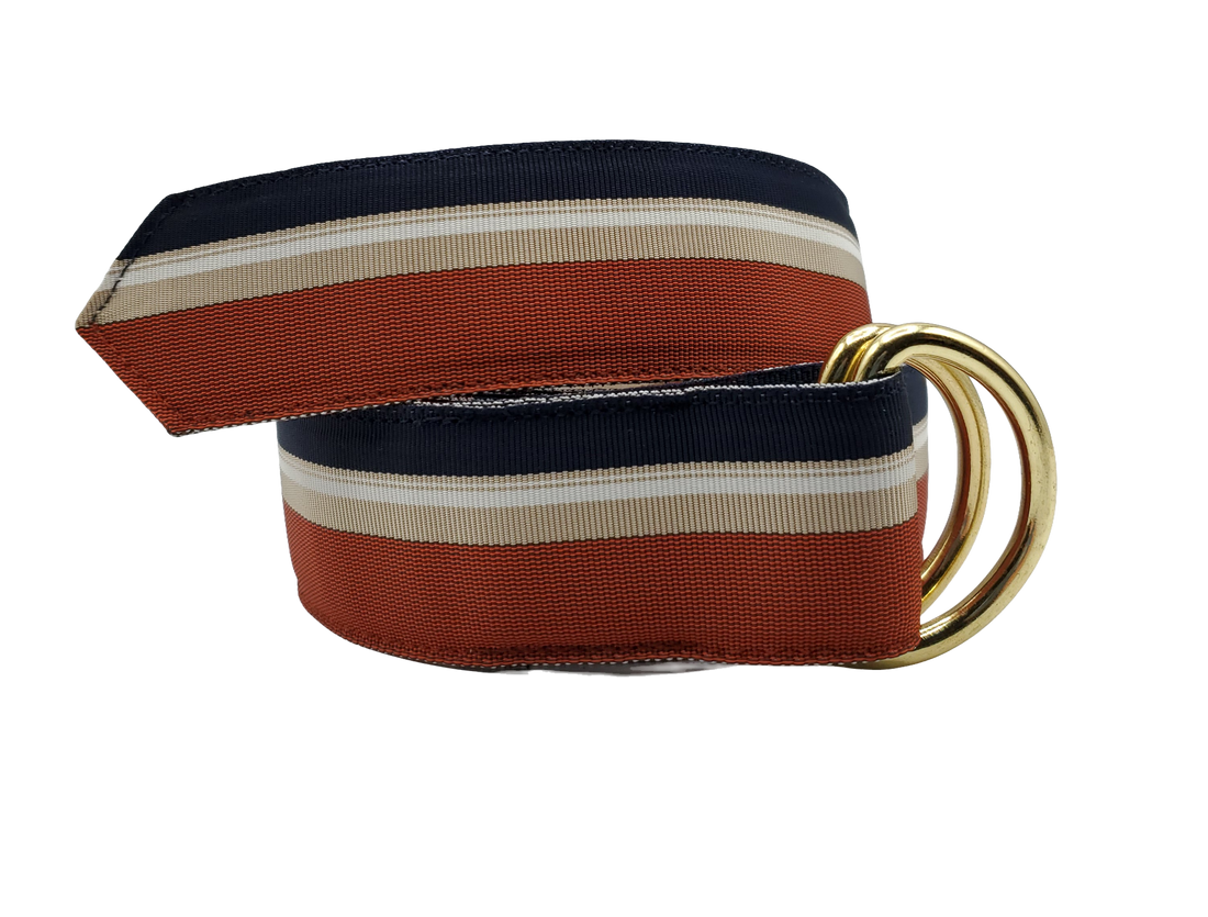 Burnt Orange &amp; Navy Ribbon Belt - FH Wadsworth