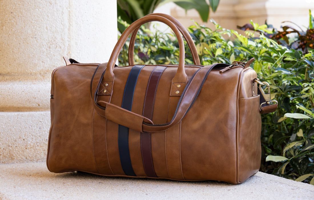 Tan Striped Leather Duffle Bag - FH Wadsworth