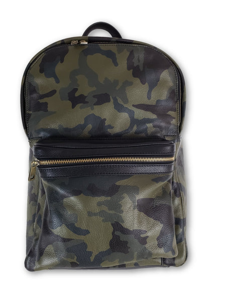 Green Camo Leather Backpack - FH Wadsworth