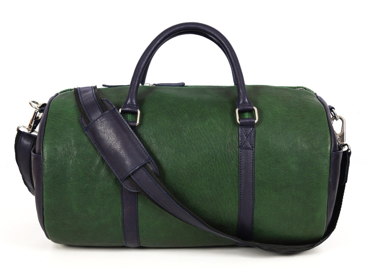 Green &amp; Navy Leather Duffel Bag