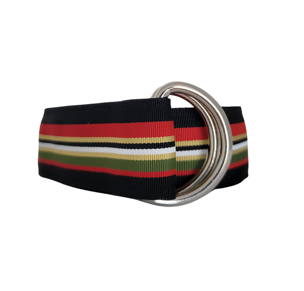 FH Wadsworth Kingfisher D-ring striped ribbon belt
