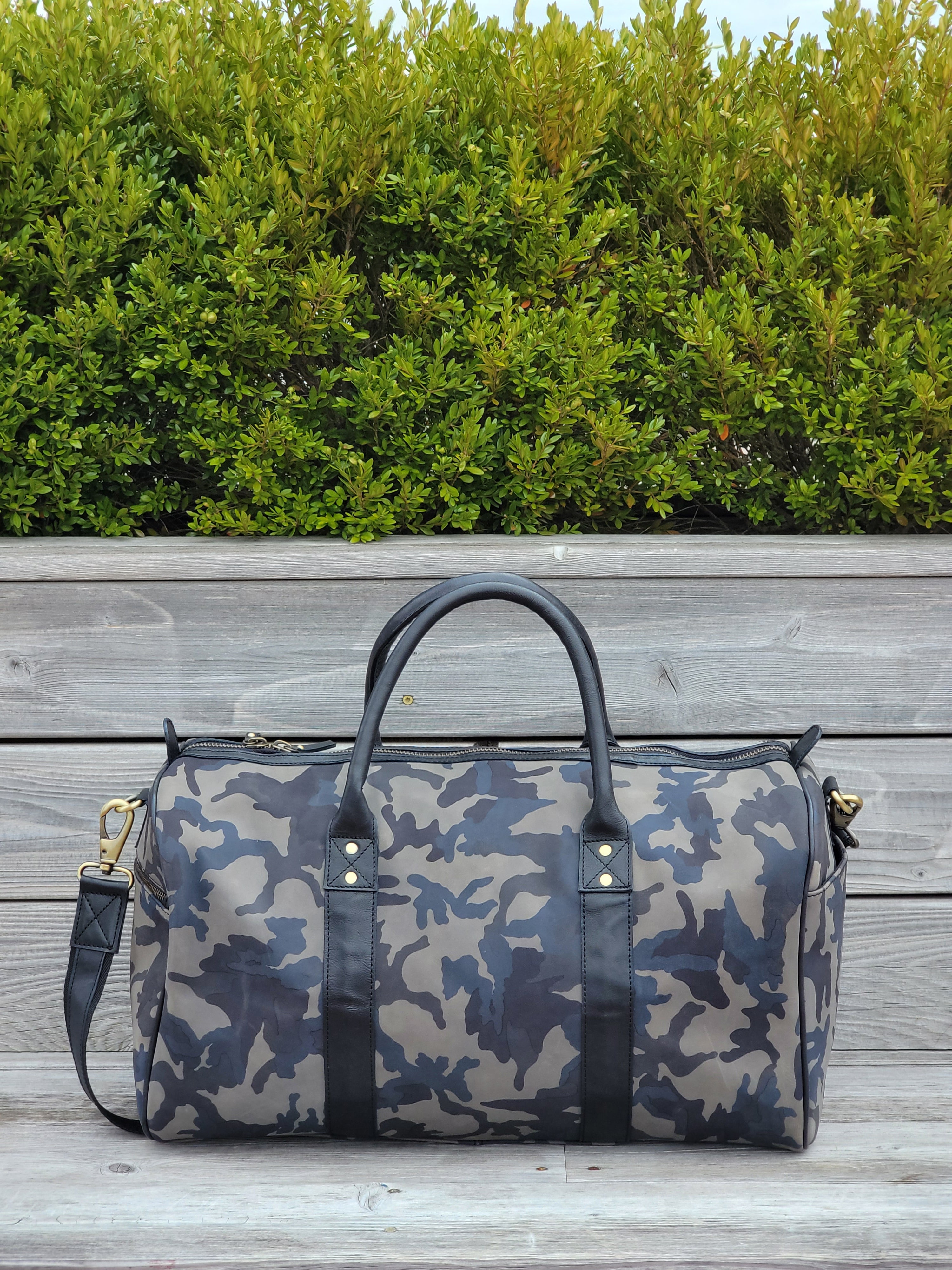 Matte Blue Camo Leather Duffle Bag – FH Wadsworth