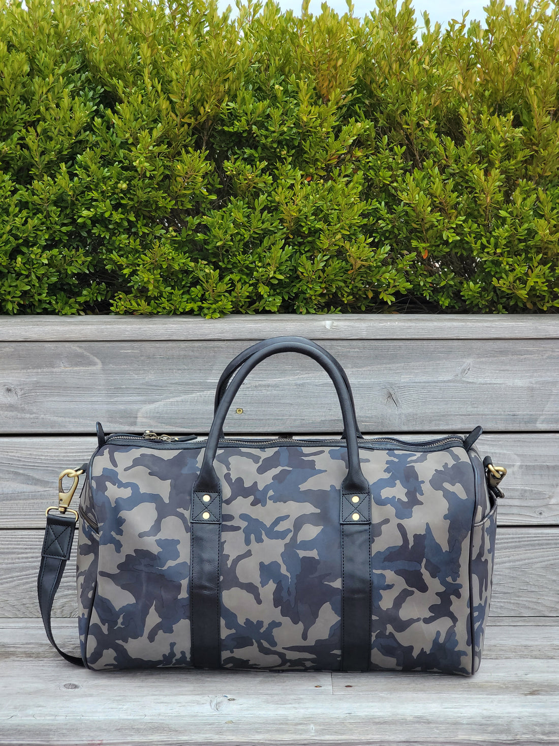 Matte Blue Camo Leather Duffle Bag - FH Wadsworth