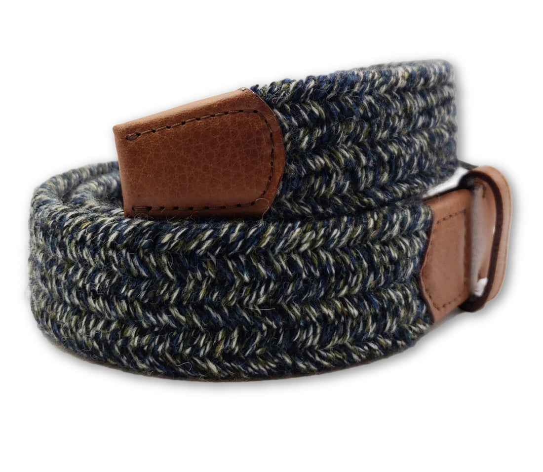 Green &amp; Blue Multi Color Wool Stretch Belt - FH Wadsworth