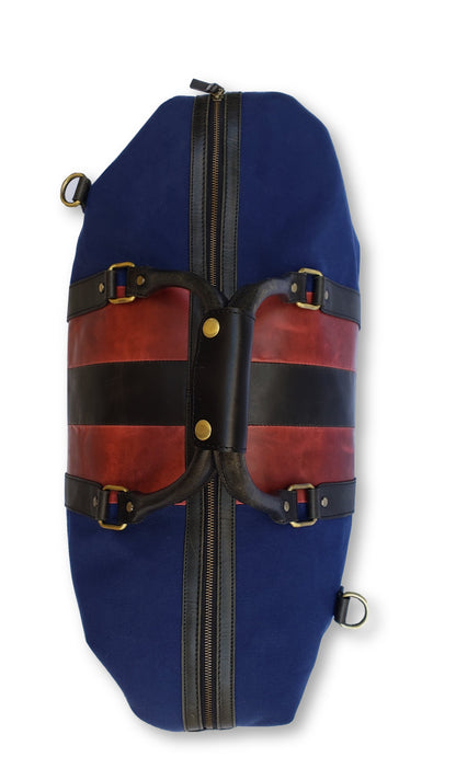 Red &amp; Black Leather Striped Canvas Duffle Bag - FH Wadsworth