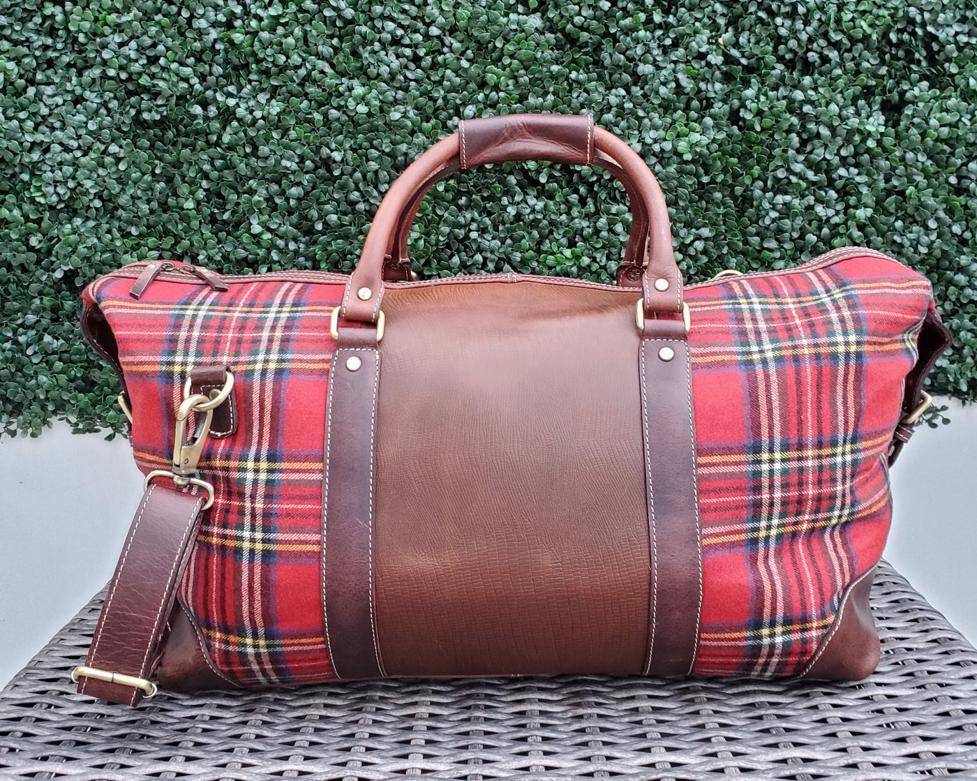 Royal Stewart Wool & Leather Duffle Bag - FH Wadsworth