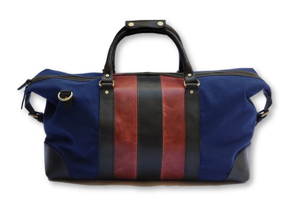 Red &amp; Black Leather Striped Canvas Duffle Bag - FH Wadsworth