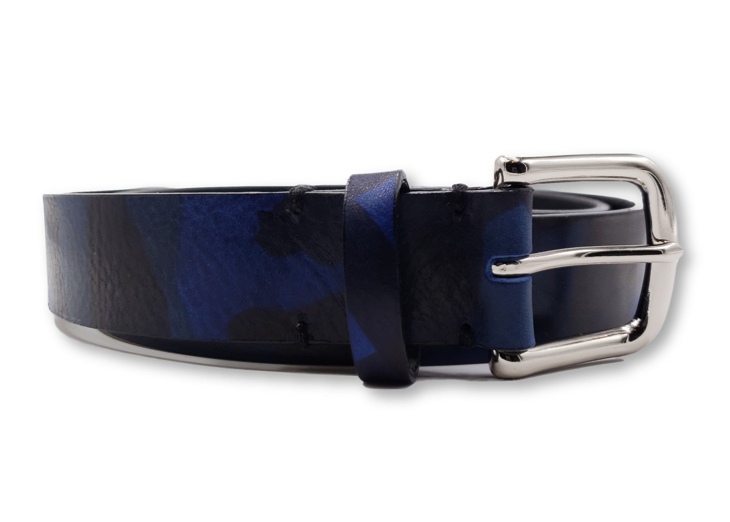 Subtle Blue &amp; Black Leather Camouflage Belt - FH Wadsworth